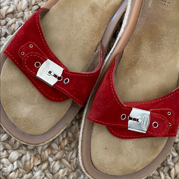 Dr. Scholl's Shoes - cute, comfy unique Dr. Scholl’s red suede slides